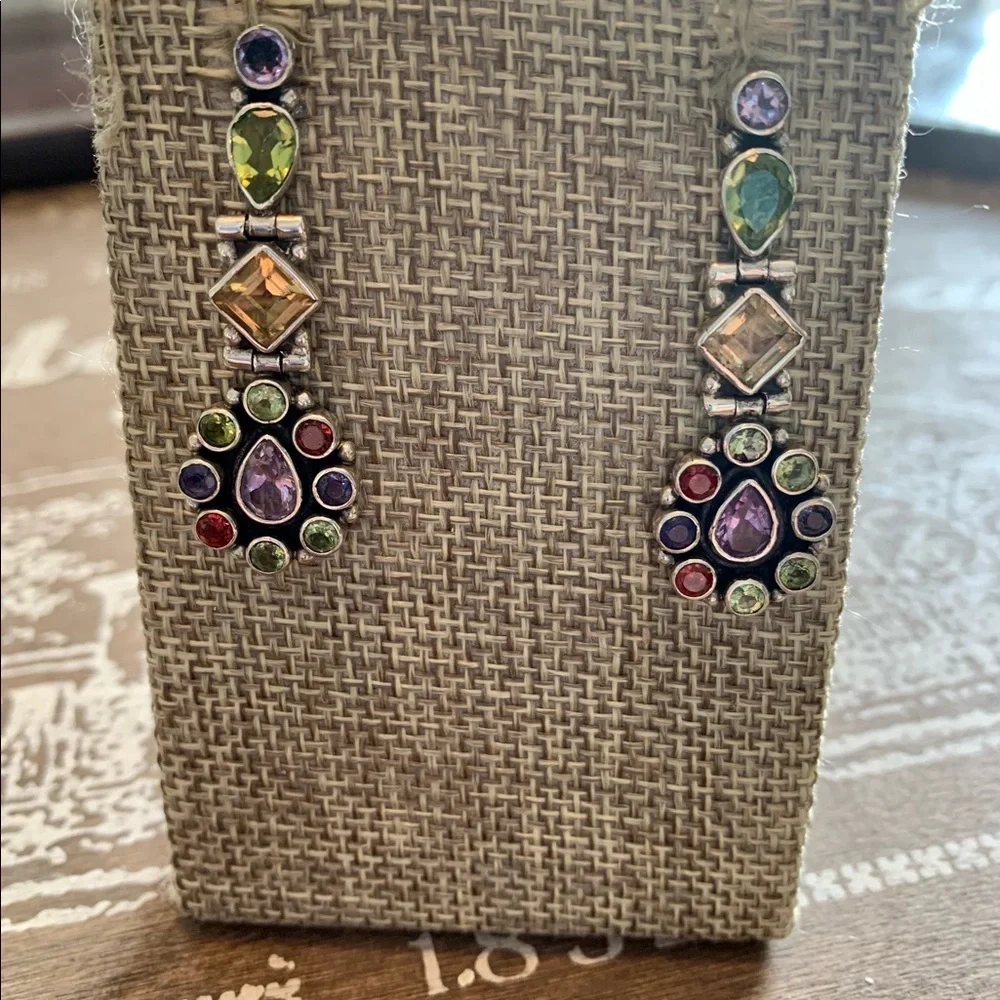 Multicolor Gemstone Drop Earrings - Sterling Silver